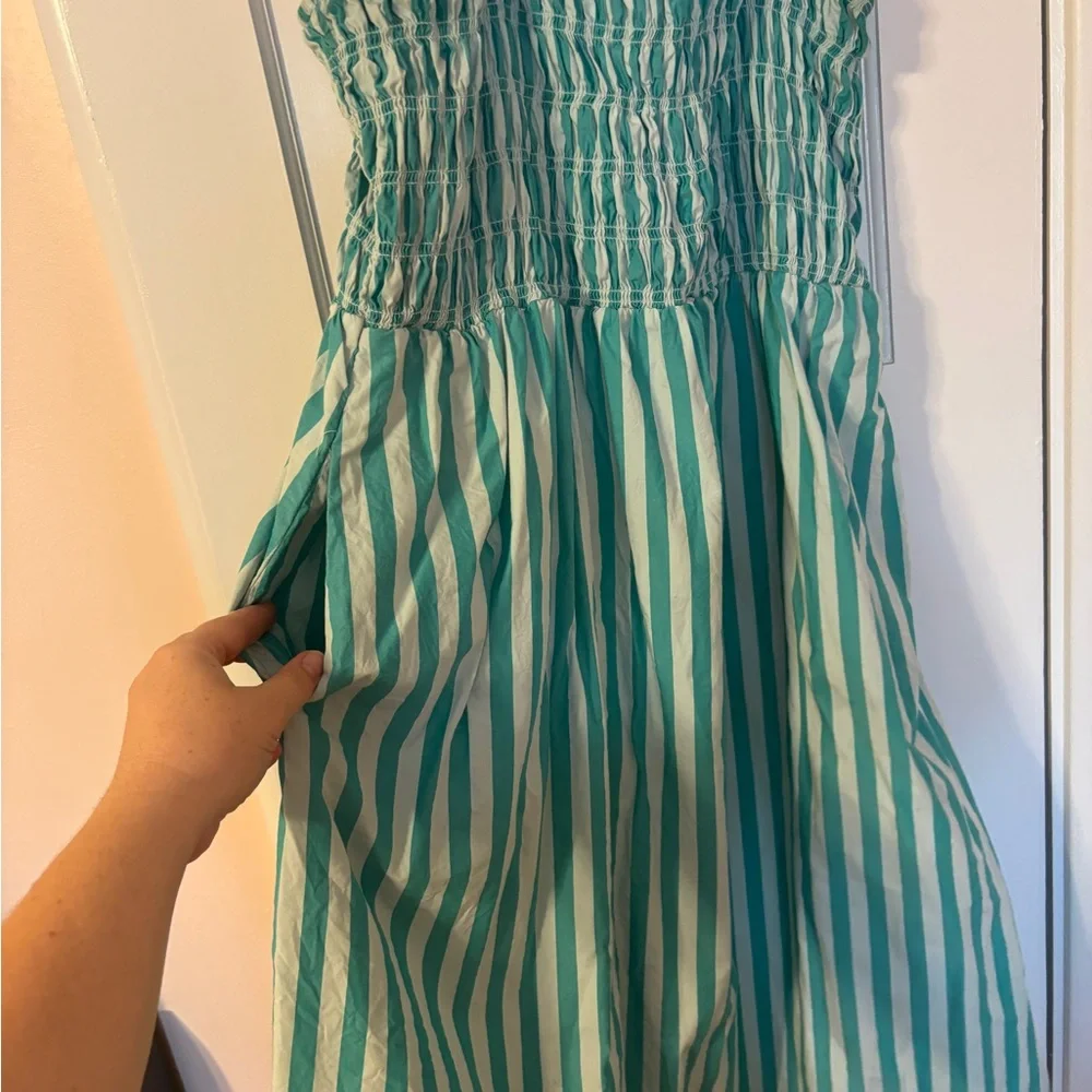 A New Day Turquoise and White Ruched Blouse - Picture 2 of 3